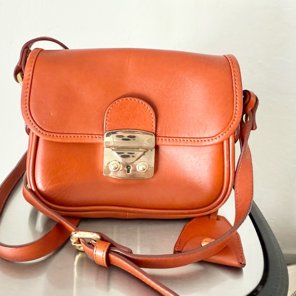 Massimo Dutti Small Orange Leather Crossbody Bag